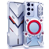 เป็นรูพรุนสุดหรูกล่องโลหะสำหรับ Samsung Galaxy S25Ultra ฝาครอบ S24U S23 S22 A73 M55กันชนอลูมิเนียมตั