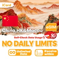 iCard eSIM _China Mainland+HK+Macau 3-30 Days Unlimited Data (China Unicom)China SIM with VPN|Good f