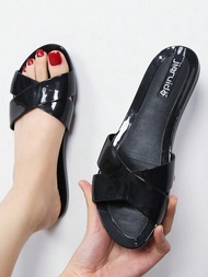 新款黑色水晶膠扁平拖鞋,簡約款式,pvc材料防滑防臭,適用於室內外使用,女士柔軟塑料拖鞋