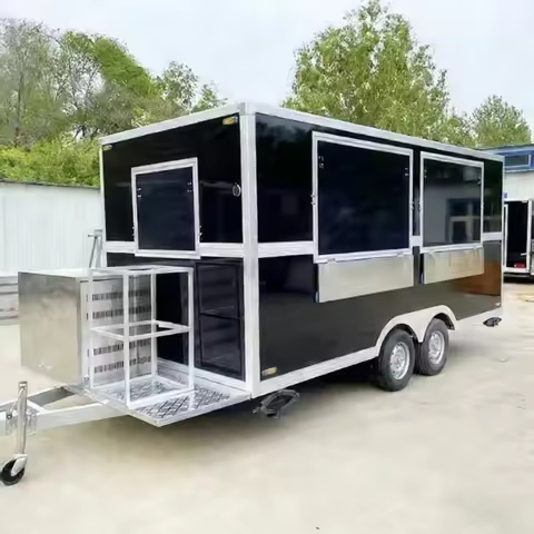Customized 13ft 15ft 16ft Black Square Shape Food Trailers and Food Trucks For Coffee and Drinks