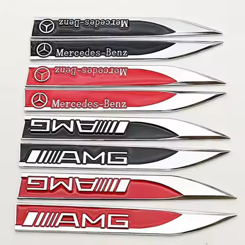 2pcs 3D Metal Car Fender Side Wing Mercedes AMG Logo Emblem Badge Sticker For Mercedes Benz AMG B C 