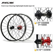 Pasak  Folding Bicycle Wheelset 20 Inch V‑Brake 406 20*1‑3/8 451MM Front Hub 74mm Rear Hub 130MM Bik