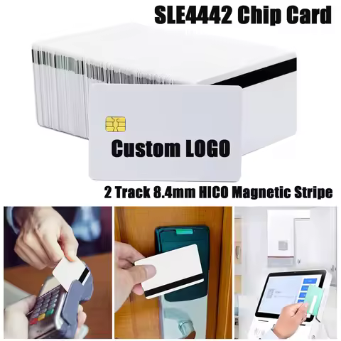 Customized SLE4442 Chip Pearl White Background Smart Contact IC Cards 2 Track Hi-Co Magnetic Stripe 