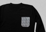 江戶小紋T卹骷髏海軍藍江戶小紋口袋長袖V領