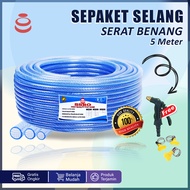 Paket Semprotan Selang Air 5 Meter 1/2-3/4 Inch, Jet Spray, Selang Taman, Serat Benang Transparan.