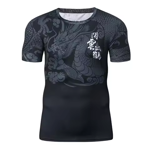 Retro 3D Printed Dragon Tiger T-shirt For Men Summer Fitness O Neck T Shirts Quick Dry Loose Tees Ha