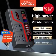 Car Inverter Power Adapter 200W DC 12V/24V to AC 220V Converter with QC 3.0 USB/PD/Type-C Chargers