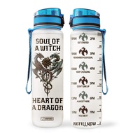 64HYDRO 32oz 1Liter Motivational Water Bottle with Time Marker & Removable Strainer, Water Tracker B