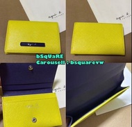 (最後2個) 清貨價 全新 Agnes b VOYAGE Card Holder 真皮 十字紋 證件套 卡包 (保証專櫃正貨) 外鮮黃色+內紫色 ***不帶包裝盒***