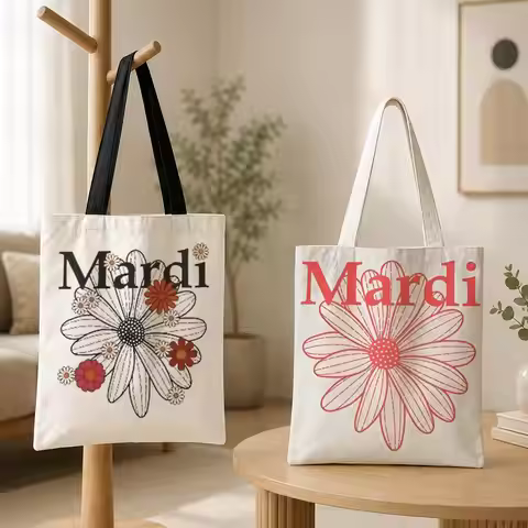 Brand Mercredi Mardi Storage Bags Canvas Tote Bag for Women, Reusable Shoulder Shopping Bag for Scho