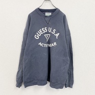 90 年代 GUESS 運動衫/運動鞋，正面 V 領，拱形印花，褪色，海軍藍，2XL 碼，古著。