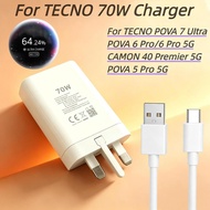 For TECNO 70W UK (3-Pin) Plug Super Fast Charger,USB to C Cable,for POVA 6 Pro/POVA 6 POVA 7 Ultra 5