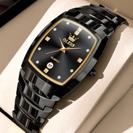 OLEVS Jam Tangan Besi Lelaki Waterproof Original Tungsten Steel Fashion Style Hitam Square Luxury Wa