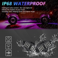 wowowi-my 8PCS LED Rock Light Kits Colorful Car with 24 Key Remote Controller APP Control Strips IP6