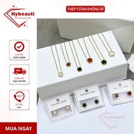 Rust-free titanium 5-leaf clover Set, size 13mm, necklace, earrings, 5-leaf clover bracelet, hottren