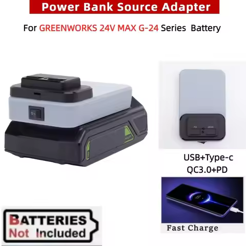 Portable Power Bank for GREENWORKS 24V MAX G-24 Li-ion Battery Power Source Adapter USB Type-C PD/QC