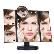 22 Light Makeup Mirror LED Touch Screen Table Desktop Makeup 1X/2X/3X/10X Magnifying Mirrors Vanity 3 Folding Adjustable Mirror