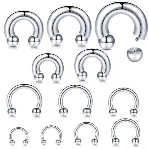1pcs Stainless Steel Large Gauge Horseshoe Ring 18G-00G Externally Threaded Nose Hoop Septum Piercin