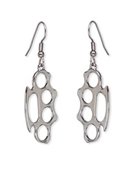 Pewter Brass Knuckles Polished Silver Finish Dangle Earrings