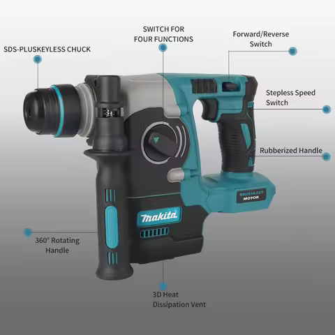 Makita 18V LXT Brushless Rotary Hammer Drill DHR171Z 17mm SDS-Plus 2-Mode Variable Speed LED Light B
