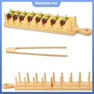 Bamboo Taco Tray with Tong Rectangular Taco Holder Holds 8 Soft or Hard Shell Tacos Large Taco Holde