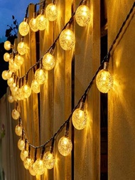 1入組 39英尺100個大燈泡太陽能水晶球氣泡燈串 - 防水戶外燈條，8種燈光模式，適用於花園、露營、派對、日、聖誕節、婚禮、舞會、生日、庭院裝飾，太陽能電池板和地板產品隨機發貨，戶外燈飾