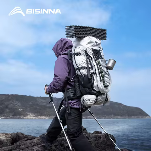 BISINNA Hiking Backpack 65L Large Capacity Waterproof Climbing Bag With Rain Cover Trekking Knapsack