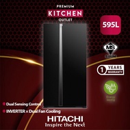 HITACHI 595L Side By Side Standard Inverter Refrigerator LED Control Panel Fridge Peti Sejuk Peti Ais R-S800PM0 GBK