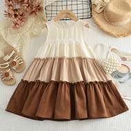 Menoea Fashion Korean Version Baby Girl Clothes Summer New Lace Sleeveless Multi Layered O-neck Prin