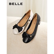 Belle Women's Shoes Flat Soft-Soled Mother Shoes Thick High Heels New Style Genuine Leather Shallow 