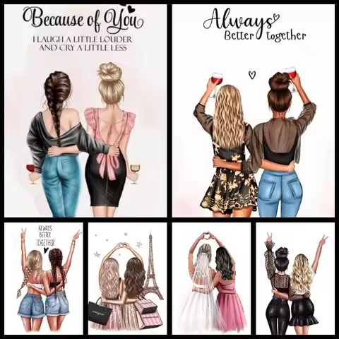 DIY Full Drill Diamond Painting Best Friends Forever,Sisters Friendship Rhinestone Embroidery Mosaic