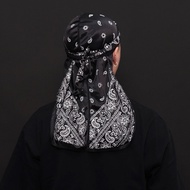 Silky Durag Imitated Real Silk Paisley Street Hip-Hop Rapping Street Dance Hiphop Black Long Tail Headscarf