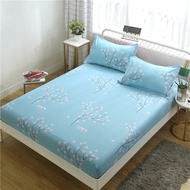 Single/Queen Size/CADAR TILAM/Fitted Bedsheet With Rubber Bedding Set Blue flower