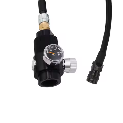 HPA CO2 Regulator with 100cm 40 Inches Low Pressure SLP FLEX Remote Hose Line to .825"-14NGO Tank Re