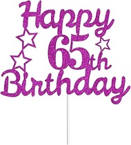 Happy 65th Birthday Cake Toppers Purple Glitter, Cheers to 65 Years Old Bday Decoration 65th Anniver