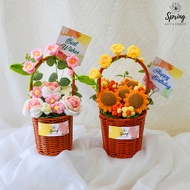 Spring2u.co - Flower Crochet Basket Sunflower Rose For Friend Birthday Mother's Day Teacher's Day