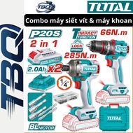 Hammer Drill Combo Set & 20V Battery Screwdriver TOTAL TCKLI20277 - Brushless with 47 Accessories