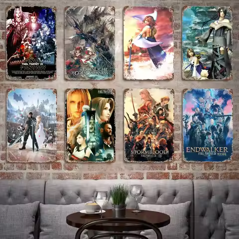 Final Fantasy VII XIV Remake Game Poster Vintage Tin Sign Metal Sign Decorative Plaque for Pub Bar M