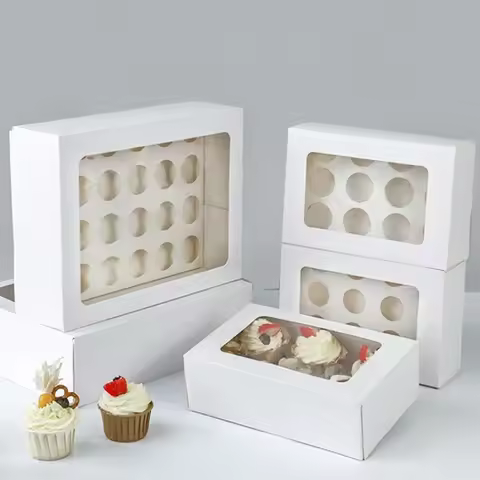 5PCS White Cardboard Cupcake Box Egg Tart Holder 6/12/24 Holes Muffin Cups for Wedding Party Supplie