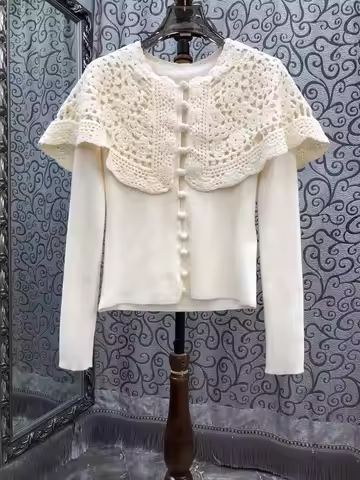 High Quality New Sweater Cardigans 2026 Spring Fashion Women Crochet Knitting Patchwork Long Sleeve 