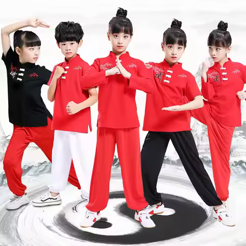 Children Wushu Costume New Youth Short/Long Sleeve Clothes Tai Chi Students Kung Fu Performance Clot