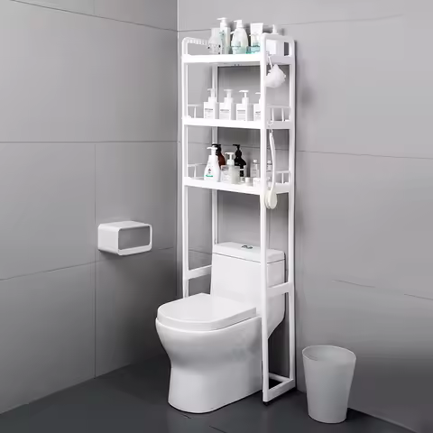 Nordic Style Plastic Bathroom Floor Type Storage Rack 1/2/3 Layer Bathroom Shelf Adjustable Save Spa
