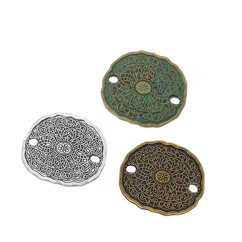 5Pcs Antique Bronze/Silver/Verdigris Patina Color Oval Disc Charms Pendants Connectors for Jewelry M
