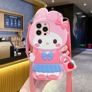 3D Cartoon Kuromi Melody Strap Lanyard Phone Case for Honor X7D X8C X5B X7c X9c X6B X9B X9A Huawei P