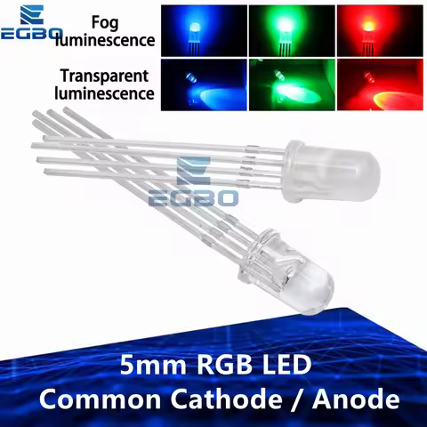 10pcs 5mm RGB LED Common Cathode / Common Anode Tri-Color Emitting Diodes f5 RGB Diffused / Transpar