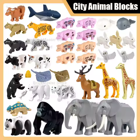 MOC City Animal Series Zoo Scene Accessories Building Blocks Tiger Panda Giraffe leopard whale Owl A