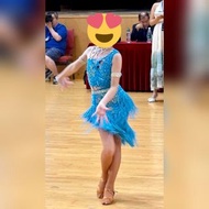 兒童藍色拉丁舞衣演出服 拉丁舞花服