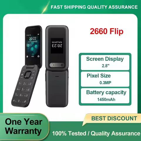Unlocked Refurbished 2660 Flip 4G 0.3MP Bluetooth Loudspeaker Phone Russian Arabic Keyboard Good Con