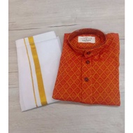 SILK COTTON VESHI (DHOTI) AND COTTON SHIRT FOR KIDS BOYS.