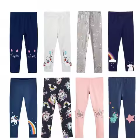 Girls Leggings 100% Cotton Girl's Trousers Fille Girls Pants Skinny Print Cartoon Pattern Kids Child